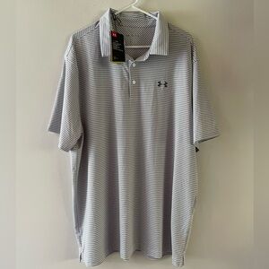 Mens 2XL Under Armour Golf Shirt Fit Loose Gray/White
